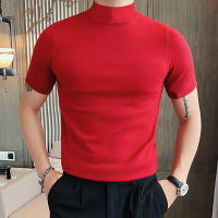 Camiseta De Hombre 2024 Estilo Coreano Casual Con Cuello Alto Y Mangas Cortas Para Verano Moda Streetwear Tejido Poliéster Y Spandex - details 5