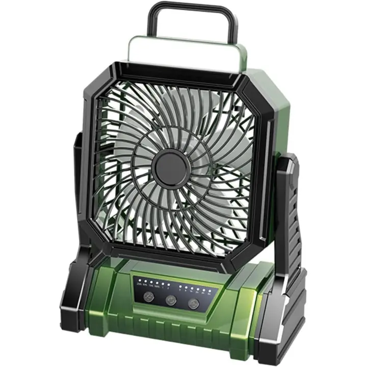 Ventilador para acampar al Aire Libre, ventilador portátil para Tienda de campaña, Con badería de 5400 mAh, iluminación de Tres Niveles, sinconización de 4 Niveles, velocdad del Viento de 4 Niveles, aecuado para acampar al Aire Libre (Green, Naranja) - 1
