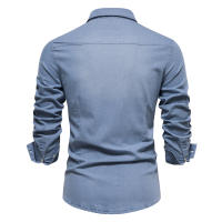 Camisa De Lino Elástico AIOPESON Para Hombre Cuello En V Manga Larga Estilo Vaquero Calidad Superior Ropa Casual De Corte Slim - details 8