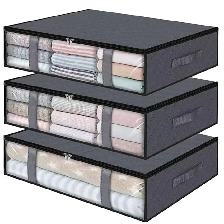 Contenedores de Almacenaje para Debajo de la Cama, Pack de 3 Arcones para Guardar Ropa con Ventana Transparente Frontal, Organizadores de Armarios para Toallas, Ropa, Mantas - 1