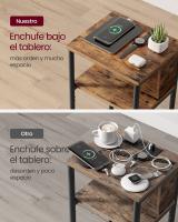 Mesa auxiliar multifuncional con 2 enchufes y 2 puertos usb, para sala de estar y dormitorio, marrón rústico y negro - 30x34x58 cm - details 7