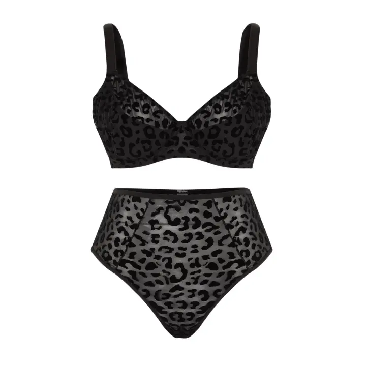 Trendyol Petrol Velvet Leopard Print High Waist Plus Size Lingerie Sets Tbbaw25Dg00001 - 1