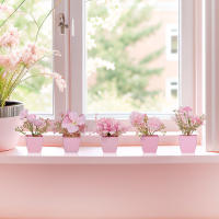 1SET De Plantas Simuladas Rosa En Maceta Decoración De Interiores Para Oficina Centro Comercial Escritorio Ventana Estantería Hogar - details 16