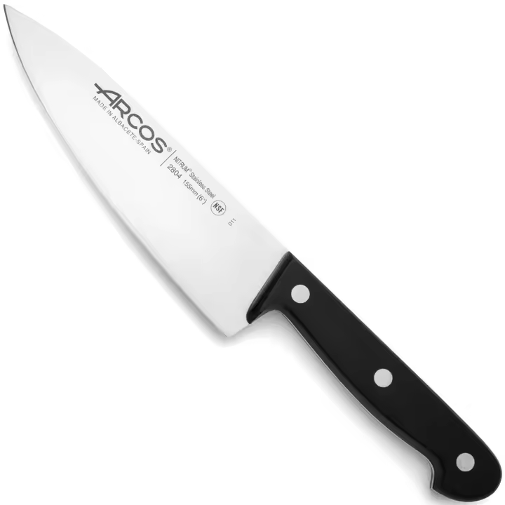 ARCOS Universal - Cuchillo Cocinero (155 mm) - Hoja de Acero Inoxidable Nitrum® - Mango Negro de Polioximetileno (POM) - 1