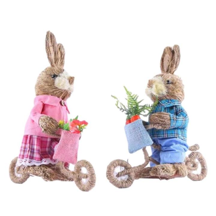 2Pcs Figuras De Conejo De Pascua Realistas Decoración De Bicicleta Para Oficina Fiesta De Pascua Decoración De Casa Y Granja Figura De Conejo De Escultura De Dibujo Animado