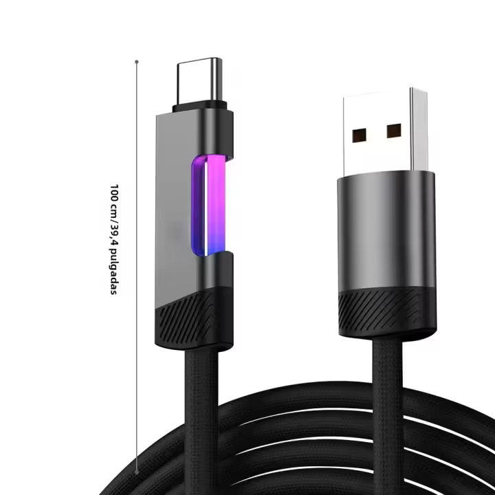 Cable De Carga Rápida RGB 120W 6A USB Tipo C Con Luz Ambiental RGB Cable De Carga Y Sincronización De Datos Material PVC Braided - 1