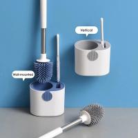 Cepillo De Inodoro Con Soporte De Silicona Limpieza De Baño Accesorios De WC Cepillo Largo Montado En La Pared Para Hogar - details 7