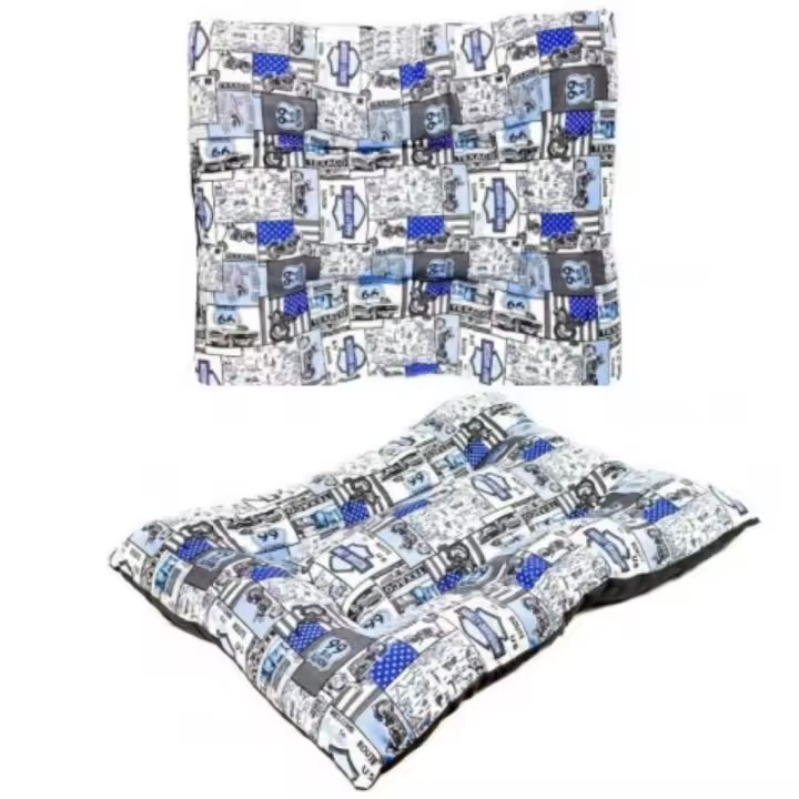 Coshano Cama Cojín para Perros Mascotas con Acolchado Grueso 90x90x10cm Estampado Ruta 66 Azul Motos - Entrega en 24 Horas - 1