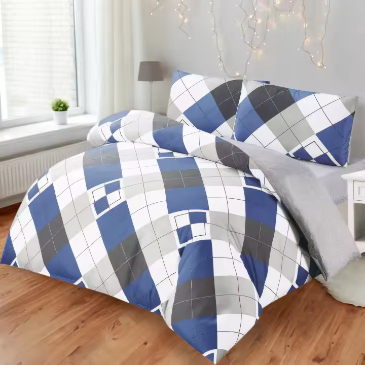 NQT Juego de Funda Nordica Estampada 3 Piezas de Microfibra para Cama de 90/135/150 - Funda Edredon 150x220 cm/220x220cm/220x240cm, Bajera 90/135/150x200+30 cm y 1 o 2 Funda Almohada 45x110 cm/50x75cm/50x90cm (Cuadricula Azul,Flor Nocturna,Corazones Chic) - 1