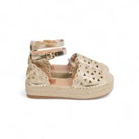 HLUNA - Sandalias Alpargatas con plataforma Diseño de Encaje Beige y Dorado Oro - Puntera cerrada talón cubierto con pulsera al tobillo de hebilla - fzf23-67 FZL24-33 FZL-008 - details 6