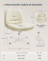 Silla de Oficina, Asiento Ancho y Cómodo, Altura Ajustable, Silla Giratoria Sin Ruedas, Base en Cruz, Tela de Lino de Algodón, Crema, Gris, Rosa - details 5
