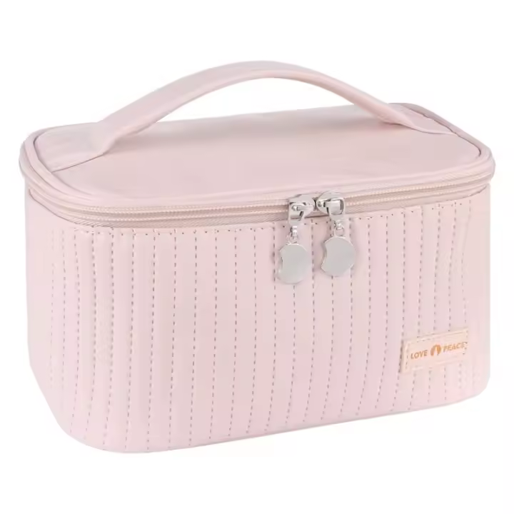 Rosa Bolsa de Cosméticos de viaje de gran capacidad, Bolsa de ASEO portátil impermeable multicapa with Mango y compartimiento para Mujeres Niños - 1