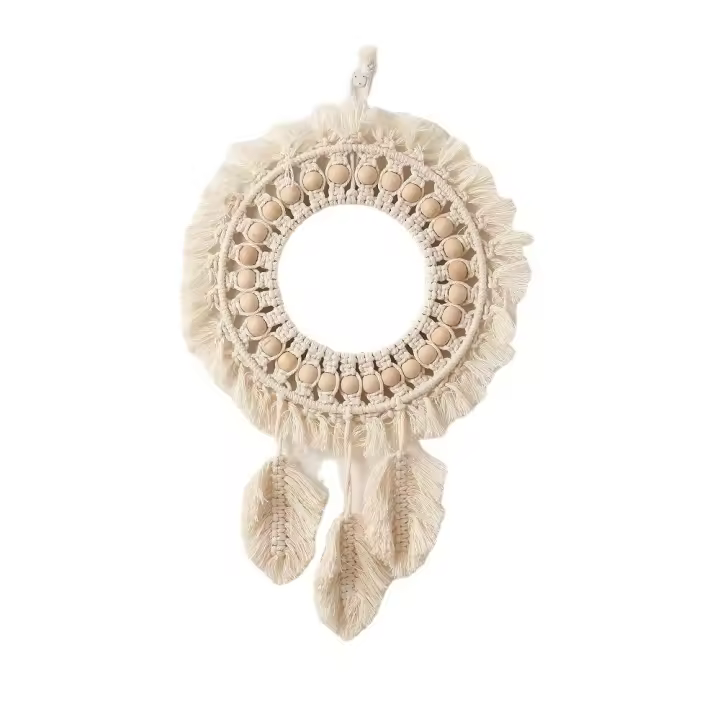 Espejos de pared de macramé hechos a mano que cuelgan con flecos para Apartamento, Sala de estar, Dormitory, Dormitory, Espejo de pared Moderno para decoración del Hogar - 1