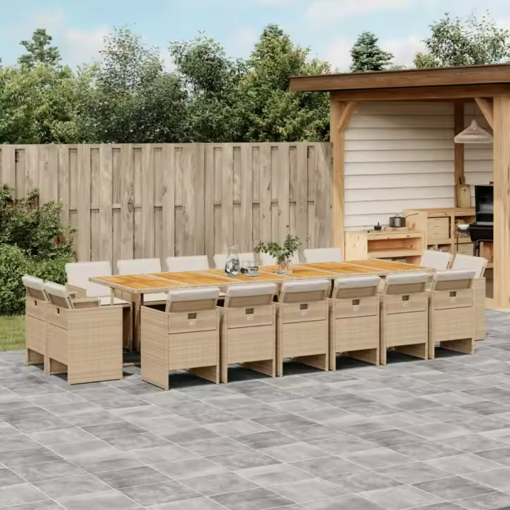 vidaXL Set comedor de jardín 17 pzas con cojines ratán sintético beige - 1