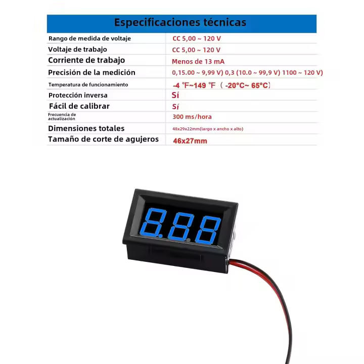 Mini Voltímetro DC 5-120V Con Pantalla Digital LED Azul Para Monitor De Batería De Motocicleta Medidor De Tensión 2-Wire 0.56 Pulgadas - 1