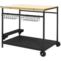 Outsunny Carro de servicio, carro de jardín con 2 niveles, carro de barbacoa con cesta de almacenamiento, carrito de cocina al aire libre con asa, portavasosPara balcón, abeto, natural, 97,5 x 65 x 81 cm - details 0