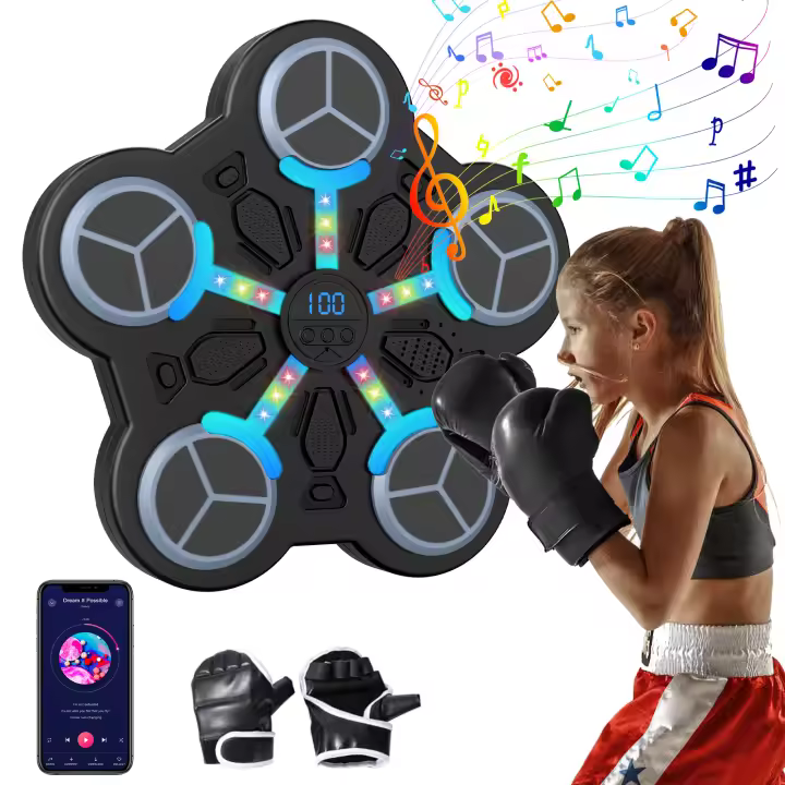 Máquina de entrenamiento de boxeo musical inteligente para niños y adultos, Ritmo de iluminación RGB，entrenador de Fitness, objetivo electrónico de pared, bolsa de arena colgante,Detección inteligente, emparejamiento Bluetooth, Tres velocidades - 1