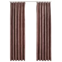 vidaXL Cortinas opacas ganchos 2 pzas terciopelo rosa viejo 140x175 cm - details 1