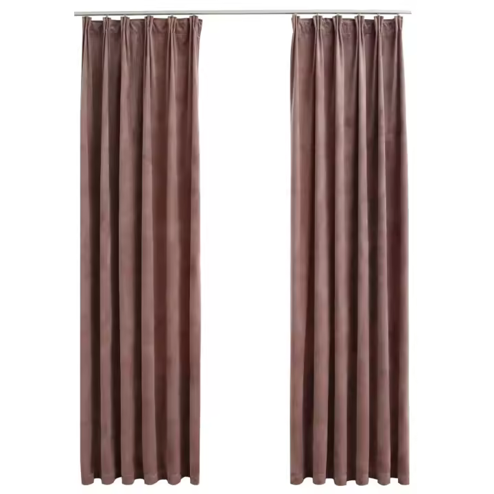 vidaXL Cortinas opacas ganchos 2 pzas terciopelo rosa viejo 140x175 cm - 1
