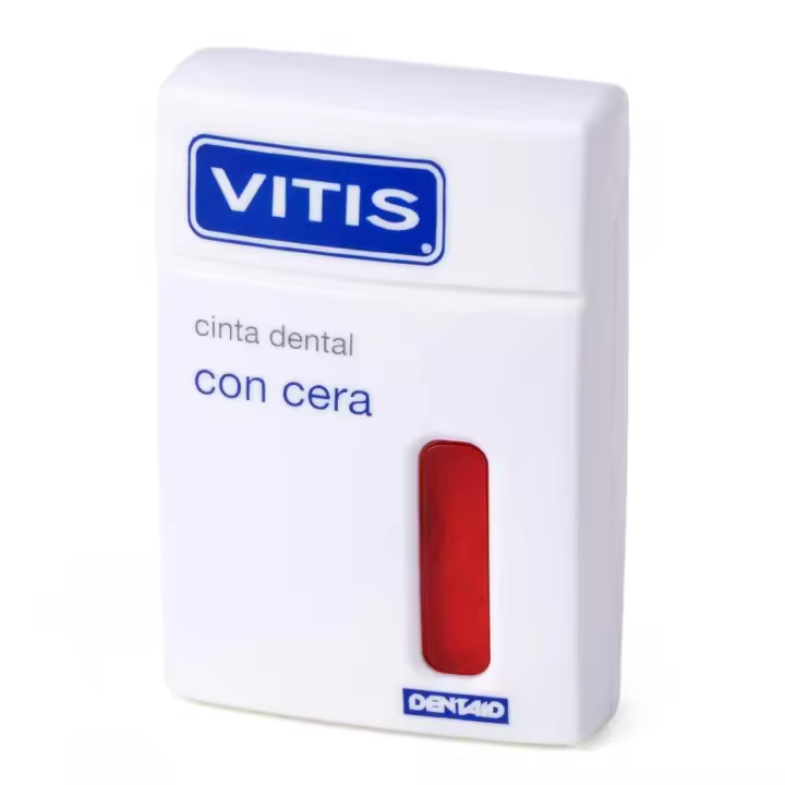 Vitis - Cinta Dental con Cera 50 m para uso diario, elimina placa bacteriana y previene caries y gingivitis, ideal para espacios interdentales estrechos y tejidos sensibles - 1