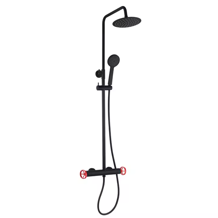 K2O Columna de Ducha K2O Chillout Delta 83-119cm Diseño Redondo Negro/Rojo - Grifo, Altura Regulable, Ducha de Mano y Pi - 1