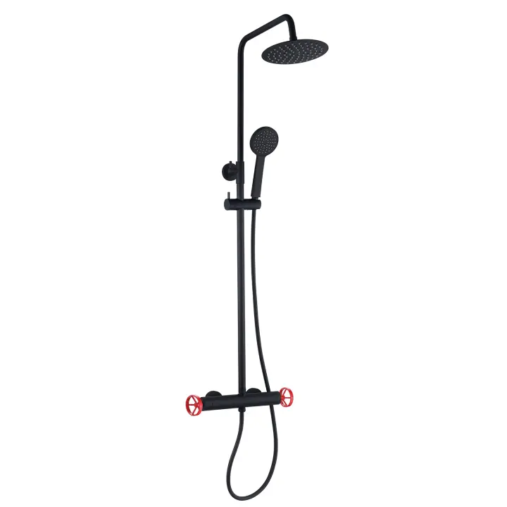 K2O Columna de Ducha K2O Chillout Delta 83-119cm Diseño Redondo Negro/Rojo - Grifo, Altura Regulable, Ducha de Mano y Pi - 1