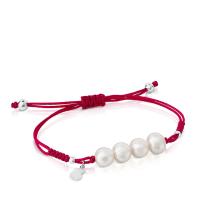 Pulsera de cuero de Plata 925 con Perlas y Oso Dorado - details 0