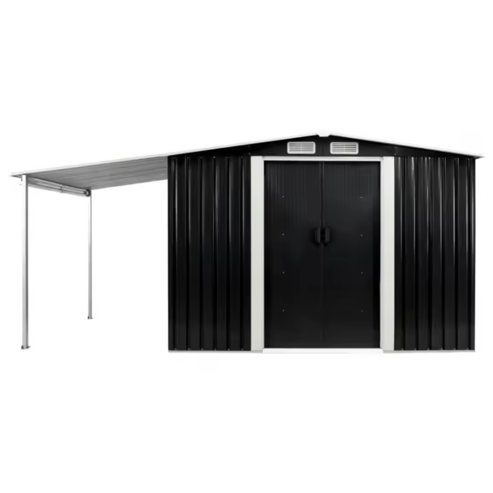 Casa de metal Ezooza Eneas 386x205x178 cm con dosel lateral Antracita - 1