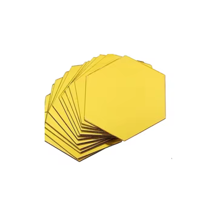 12 pegatinas de pared de espejo acrílico hexagonales de plástico para decoración del hogar para sala de estar, dormitorio, color dorado - 1