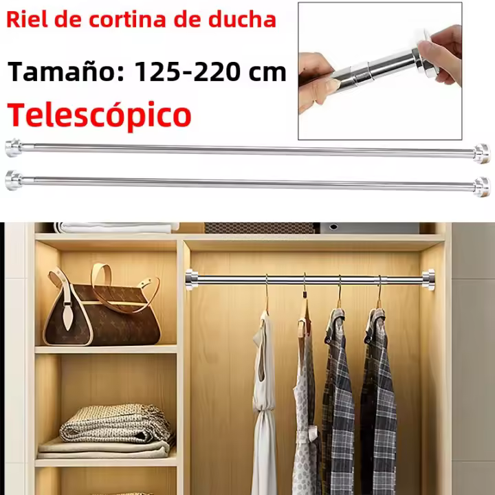 Barra De Cortina De Ducha Extensible En Acero Inoxidable With Resort Herramienta De Instalación Para Baño Y Cocina - 1