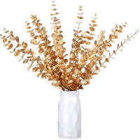 Lote De 5/10 Ramos De Eucalipto Artificial Hojas Doradas Plantas Artificiales Para Decoración De Casamiento Y Hogar Disposición De Otoño Bouquet - details 3