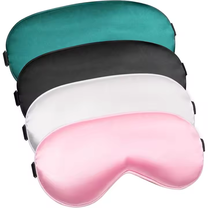 Lot de 4 masques de sommeil pour les yeux - Bande réglable - Doux pour la peau - 100 % soie de mûrier - Pour homme et femme - 1