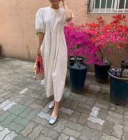 Vestido Largo Elegante Blanca Para Mujer Verano Casual Cuello Redondo Manga Flotante Puntos Vestido Suave Chiffon Sin Aros - details 6