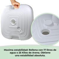 Base de Sombrilla XXL 45x45x14 cm, Rellenable hasta 25 kg - Rosca Universal Ajustable 18-38mm, Plástico Resistente UV, Ideal para Playa/Jardín/Piscina, Estabilidad en Vientos Fuertes, Asa Ergonómica Incluida - details 2