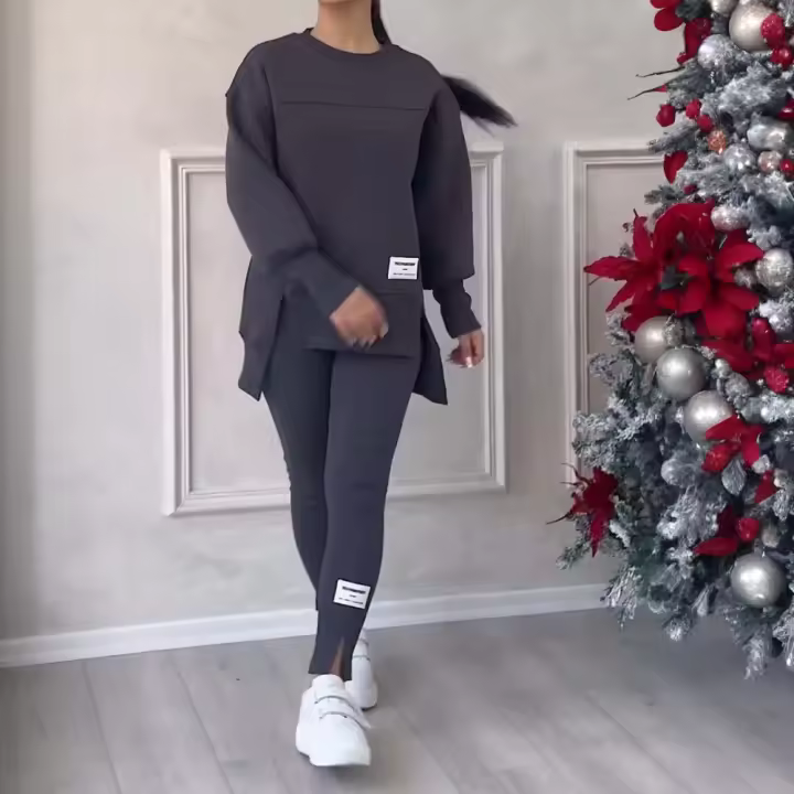  Conjunto De Dos Piezas Para Mujer Irregular Suéter De Manga Larga Top Y Pantalones Casuales Otoño Invierno Elegante Suelto Talla M L - 1