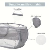 Cesta De Ropa Durable Y Plegable Con Malla Y Bolsillo Lateral Hamper De Almacenamiento De Ropa Con Reinforced Pop up - details 3