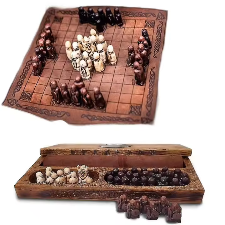 Hnefatafl Juego de Mesa, juego de Ajedrez Vikingos, juego de Ajedrez de Madera, juego de viaje para adultos/Niños con Caja de Madera [HK] - 1