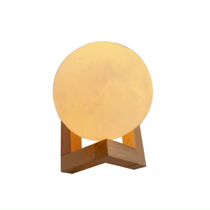 Lámpara de luna con sincronización, luz nocturna de luna, 16 colores, 15 cm, con soporte de madera, control remoto y táctil y recargable por USB - 1