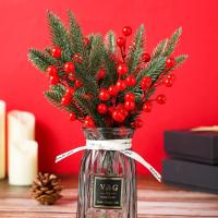 10pcs Ramas De Pino Con Bayas Rojas Artificiales Decoraciones De Navidad Para Arbolito De Año Nuevo Falsas Plantas Rojas De Fruta Adornos DIY Para Festividades - details 3