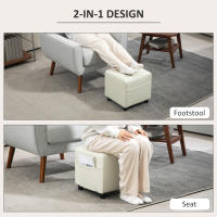 HOMCOM Reposapiés de Salón Taburete Bajo Tapizado en Lino Otomana Cuadrada con Bolsillo Lateral Tapa con Botones Acolchados y Marco de Madera para Sala de Estar Dormitorio - details 3