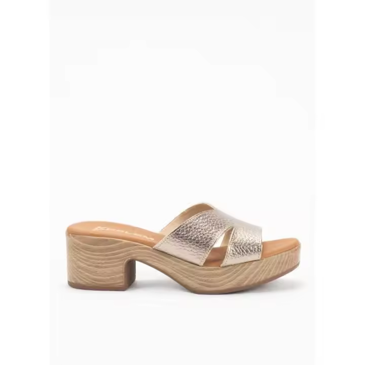 Zueco de Piel con Tacón para Mujer en Color Oro - 1