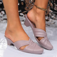 Sandalias De Tacón Grueso Para Mujer Verano Nueva Moda Color Sólido Cabeza Puntiaguda Media Dragón Casual Bajo Tacón Hueco Sandalias De PVC - details 13