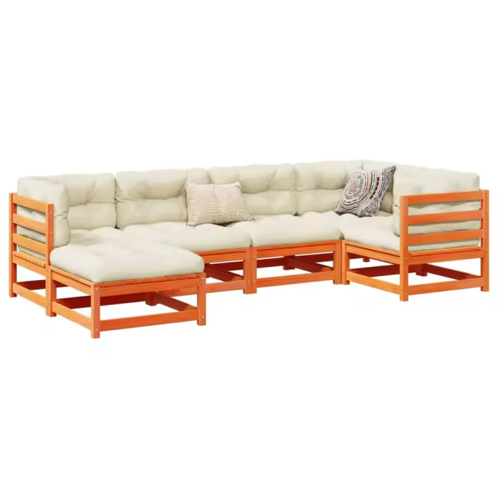 vidaXL Juego de sofás de jardín 6 pzas madera maciza pino marrón cera - 1