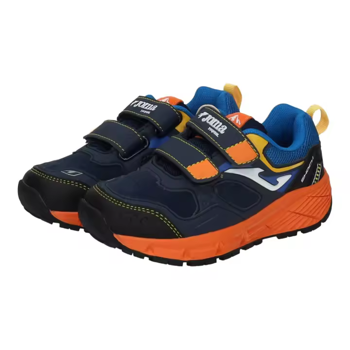 Deportivos marca JOMA para niño en color naranja. Zapatillas deportivas niño Joma Schok naranjas y azules con cierre adhesivo y suela antideslizante - 1