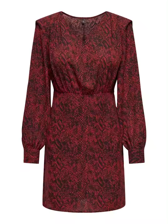 Short Dress ONLY Onlshelly Life L/S V-Neck Dress Ptm 15332178 High Risk Red Posh punk snake - 1