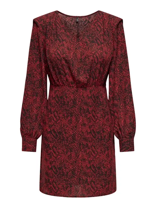 Short Dress ONLY Onlshelly Life L/S V-Neck Dress Ptm 15332178 High Risk Red Posh punk snake - 1