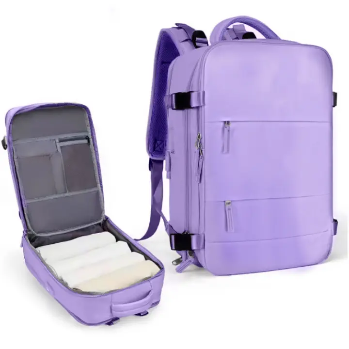 Mochila viaje cabina avion 47x35x25Mochila de viaje minimalista urbana de cuero de vaca compuesto impermeable negra - 1