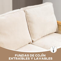 HOMCOM Sofá de 2 Plazas Tapizado en Chenilla Sofá de Salón con 2 Almohadas Lavables y Reposabrazos de Ratán Sintético Sofá Pequeño Carga 240 kg 123x75x88 cm Beige - details 4