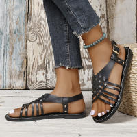 Sandalias Planas De Cuero PU Retro Para Mujer Talla Grande 43 Antideslizantes Ligeros Para Playa Verano Con Hebilla - details 6