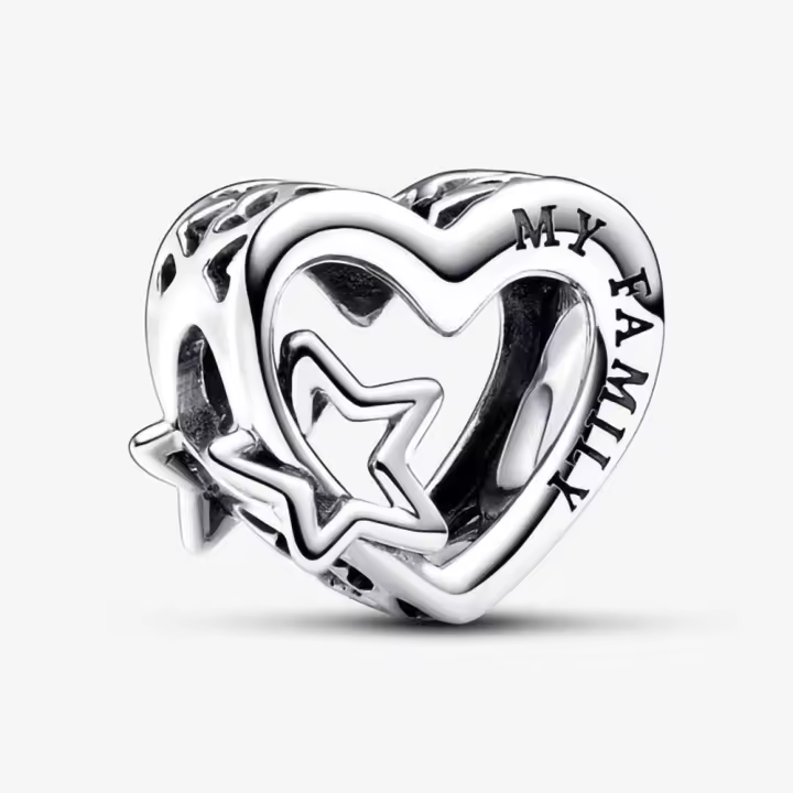 Pandora Charm de Colgante en Plata de Ley en filigrana Familia y Estrella 792829C00，Incluye Caja Original - 1
